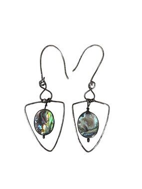 Artisan Abalone Shell & Sterling Silver Dangle Earrings Frame Handmade Design